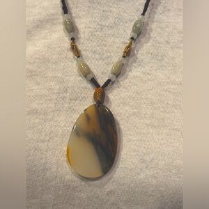 Vintage agate (banded or dendritic)  pendant artisan made necklace
